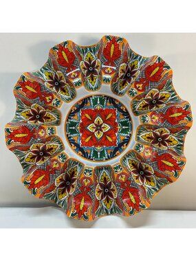 Melamine 10 Taco Carousel Serving Tray Orange Red Spanish Mosaic Prepara 12"
